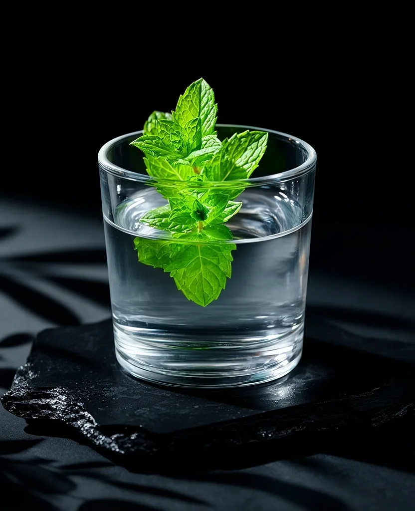 Pure water with mint sprig
